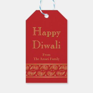 Diwali Gift Tag in Red and Gold Indian Pattern