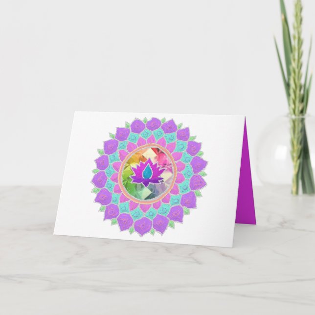 Diwali glitter lotus rangoli holiday card (Front)