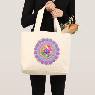 Diwali glitter lotus rangoli large tote bag