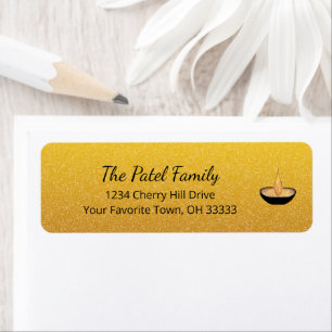 Diwali Gold Glitter Diya flame Return Address  Return Address Label