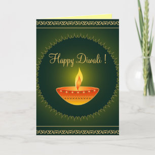 Diwali lamp on green - Card