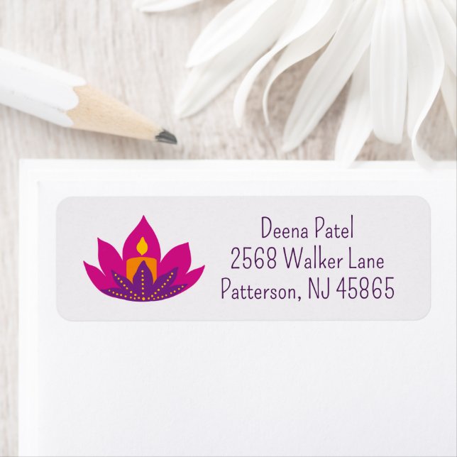 Diwali Lotus Flower Candle Address Return Address Label (Insitu)