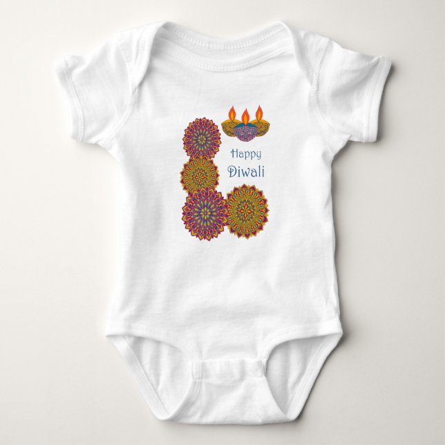 Diwali - Mandala & Lamps Baby Bodysuit (Front)