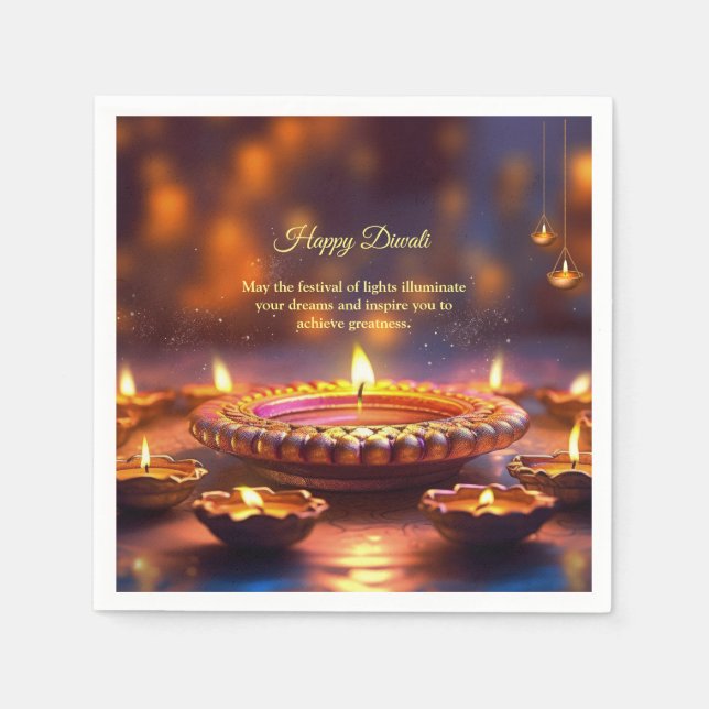 Diwali Orange Brown Golden Lamp Diyas  Napkin (Front)
