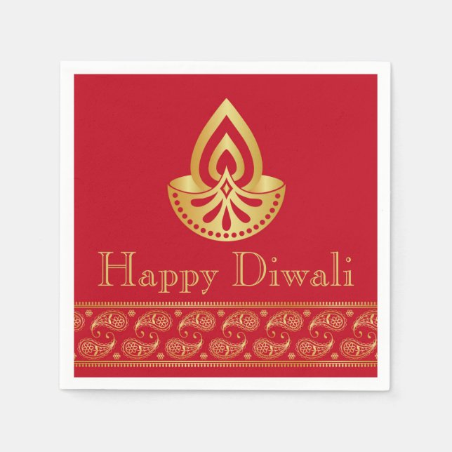 Diwali Paper Napkin Gold Diya Indian Pattern (Front)