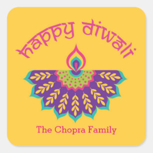 Diwali Party Favour Sticker with Diya Illustration
