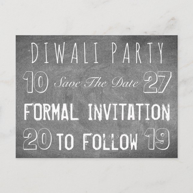 Diwali Party Save The Date Chalkboard Announcement Postcard (Front)
