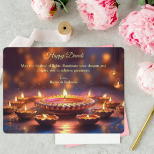 Diwali Purple Golden Lamp Diyas Greeting Holiday Card