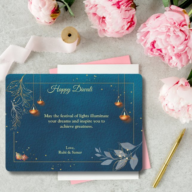 Diwali Purple Golden Lamp Diyas Greeting Holiday Card (Creator Uploaded)