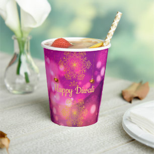 Diwali Purple Mandala Elephant Lamps Paper Cups