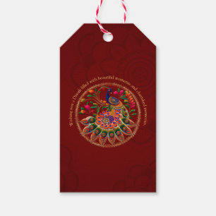 Diwali Red Gold Colourful Peacock Personalised Gift Tags