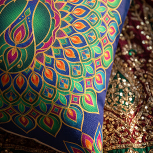 Diwali Special Peacock Rangoli Cushion