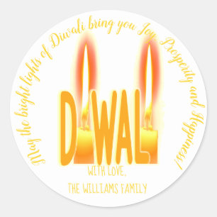 Diwali Wishes Funny Typography with Candles Cute Classic Round Sticker