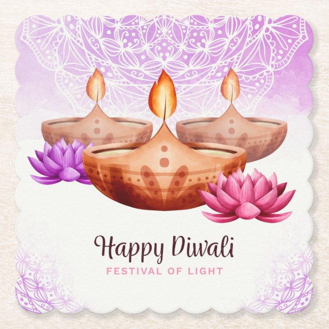 Diwali with Diya and Rangoli Paper Coaster (Front)