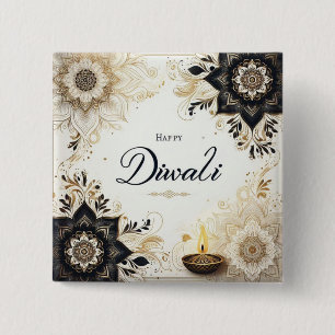 Diwali with Elegant Floral & Diya 15 Cm Square Badge