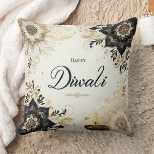 Diwali with Elegant Floral & Diya Cushion