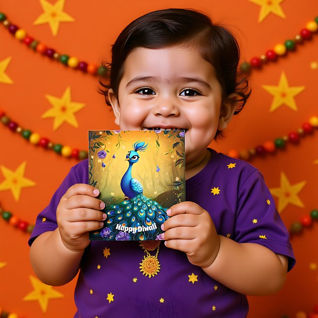 🦚 Diwali Wonder: Enchanted Peacock Postcard (🦚 Diwali Wonder Enchanted Peacock Postcard, customizable text)