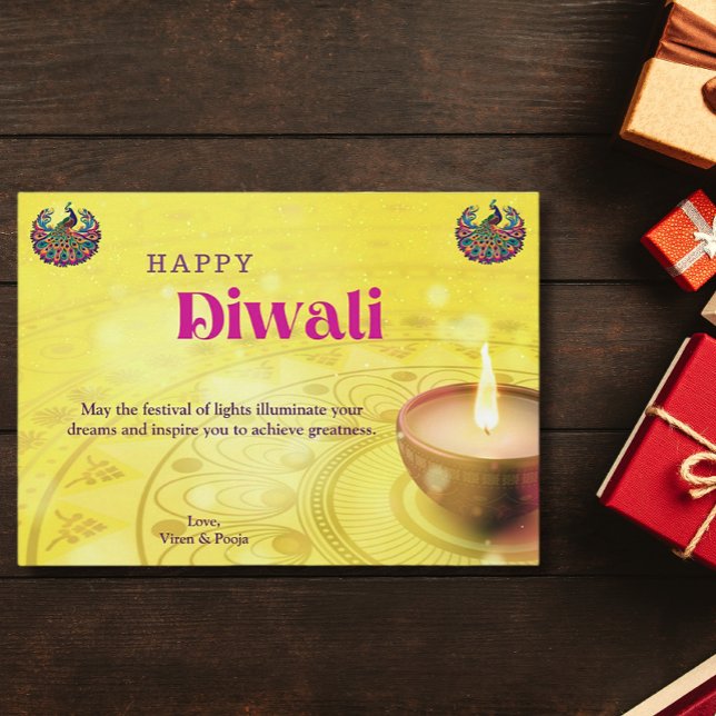 Diwali Yellow Mandala Lamp Greeting Holiday Card (Creator Uploaded)