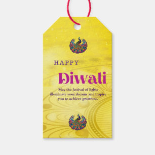 Diwali Yellow Mandala Lamp Peacock Personalised Gift Tags