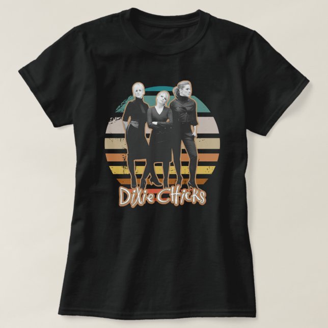 Dixie Chicks On Retro Sunset T-Shirt (Design Front)