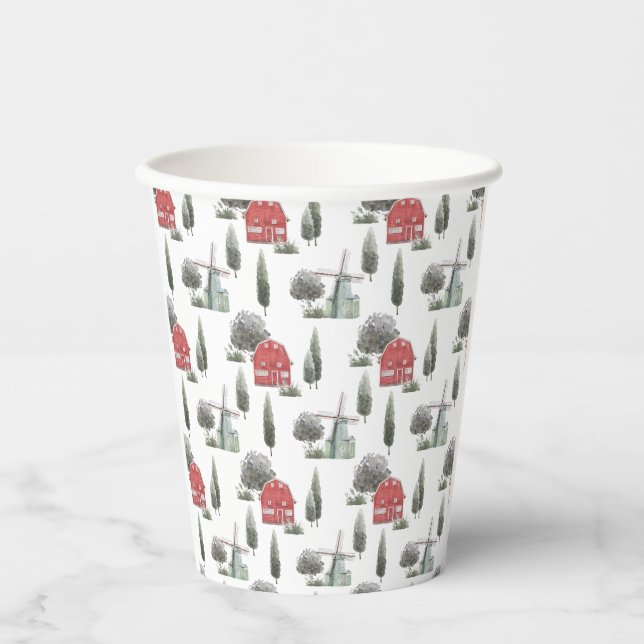 DIXIE Cute Country Red Barn Baby Animals Paper Cups (Front)