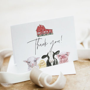 DIXIE Cute Country Red Barn Baby Farm Animal Thank You Card