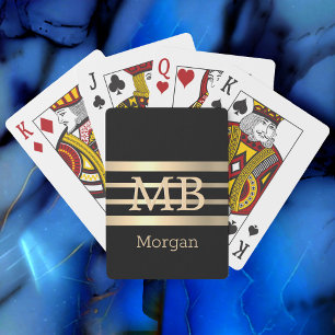 DIY 3-D Gold Monogram/Name, Bk/Gold Stripes, Black Playing Cards