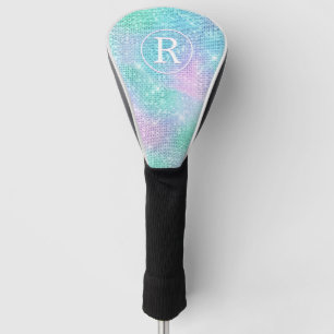 DIY 3-D White Monogram Circle, Iridescent Sparkle Golf Head Cover