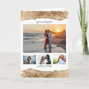 DIY 4 photo anniversary wedding marble geode gold Card
