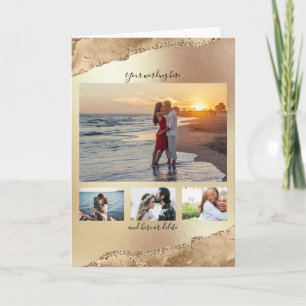 DIY 4 photo romantic anniversary agate gold Card