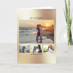 DIY 4 photo romantic anniversary engagement gold Card