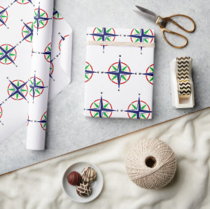 DIY 5 Colour Nautical Compass Rose Wrapping Paper