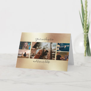 DIY 5 photo anniversary wedding collage gold Card