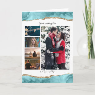 DIY 5 photo anniversary wedding marble geode blue Card