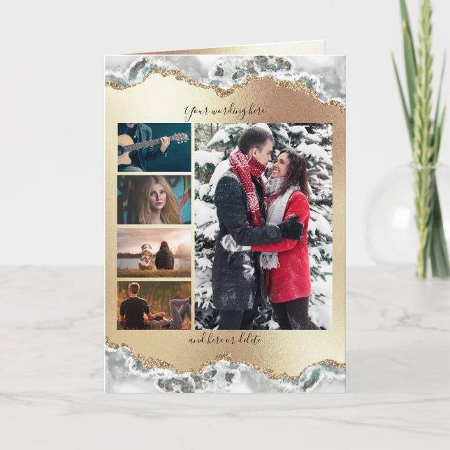 DIY 5 photo | romantic geode anniversary wedding Card (Front)