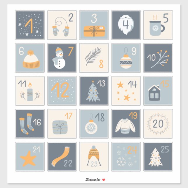 DIY Advent Calendar Stickers RED GRAY Christmas  (Sheet)