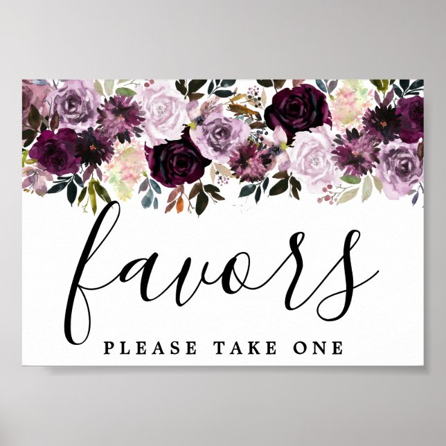 DIY Affordable Purple Pink Floral Wedding Favour Poster (Front)