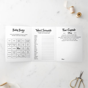 DIY baby games bingo, scramble, time capsule Tri-Fold Invitation