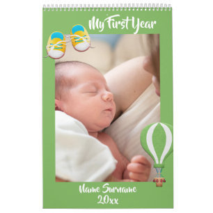 DIY baby photo booties hot air balloon green Calendar