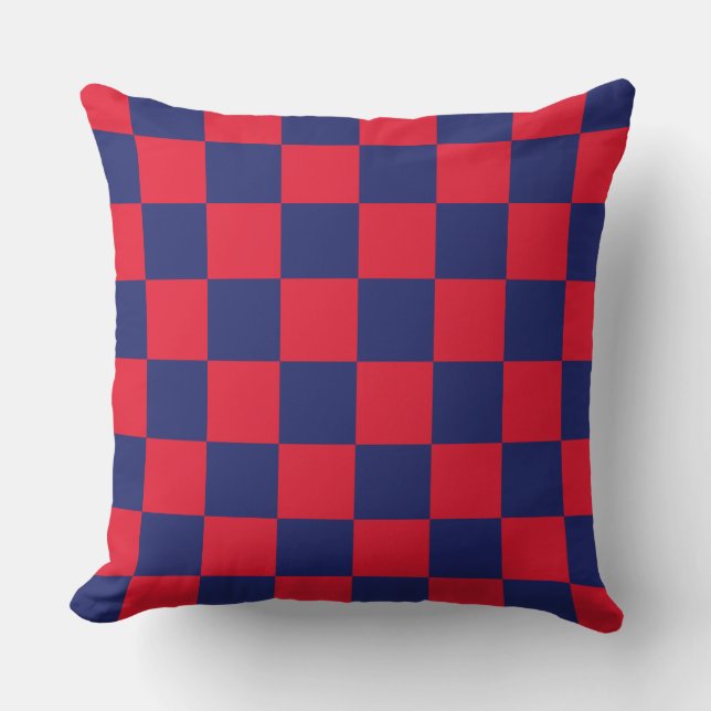 DIY Background Colour, Navy Blue Chequered Pattern Outdoor Cushion (Front)