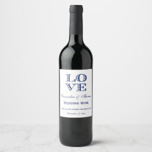 DIY Background Colour Navy Blue LOVE Text Design Wine Label