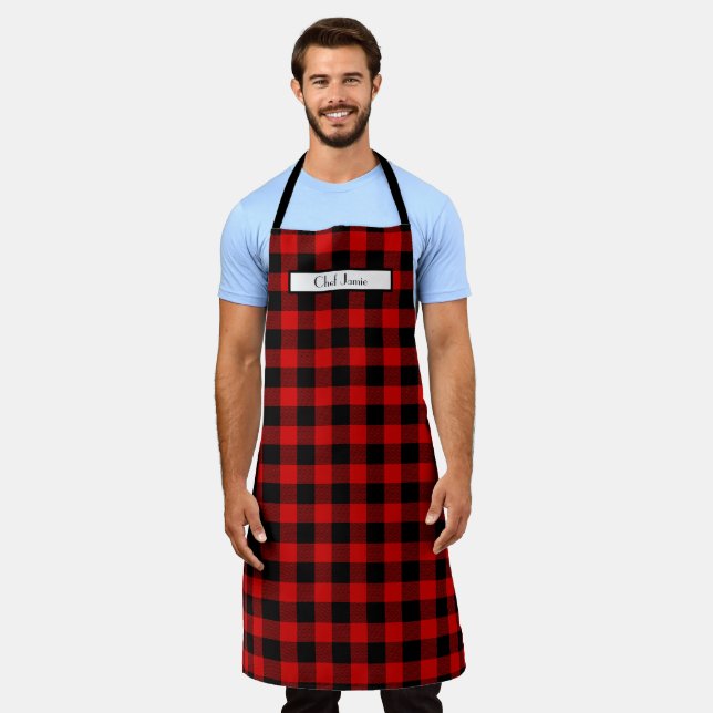DIY Background Red Black Buffalo Check Plaid Apron (Worn)
