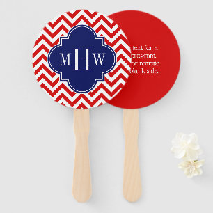 DIY Background Wht Chevron ZigZag Blue 5c Monogram Hand Fan