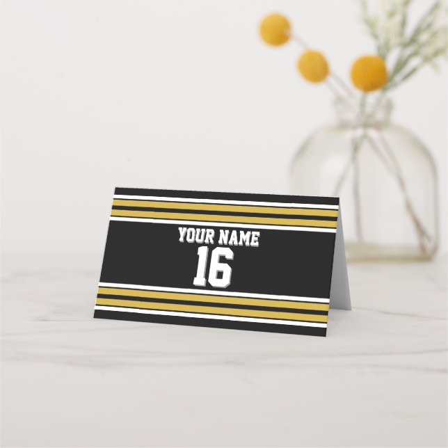 DIY BG Black Gold Team Jersey Custom Number Name Place Card (Front)