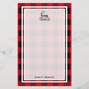 DIY BG Buffalo Plaid Tartan Black Red #2 Stag Deer Stationery