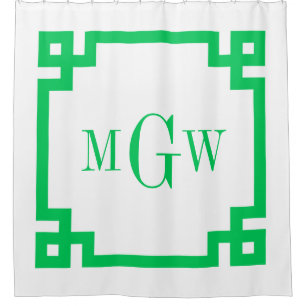 DIY BG Emerald Green Greek Key #2 Framed 3I Monogm Shower Curtain