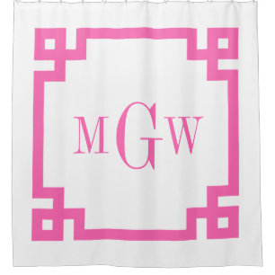 DIY BG Hot Pink Greek Key #2 Framed 3I Monogram Shower Curtain