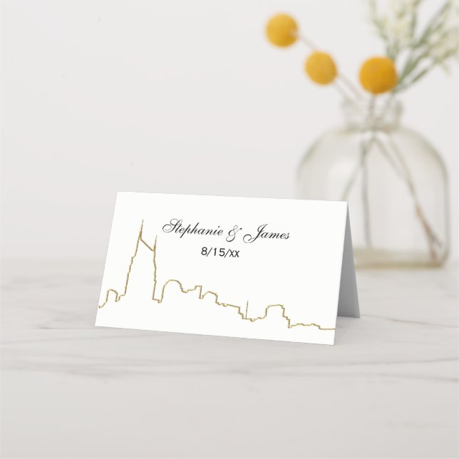 DIY BG Nashville Skyline Gold Outline Escort Cards (Front)