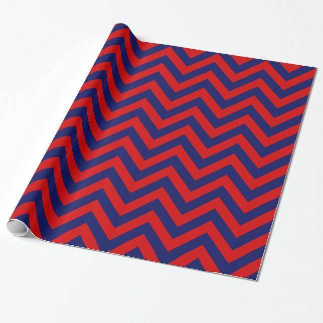 DIY BG Navy Blue Huge Chevron ZigZag Pattern Red Wrapping Paper (Unrolled)