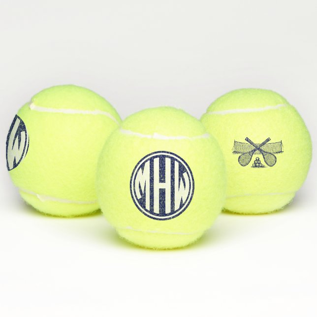 DIY BG Navy Blue White Circle Monogram Font Tennis Balls (Creator Uploaded)